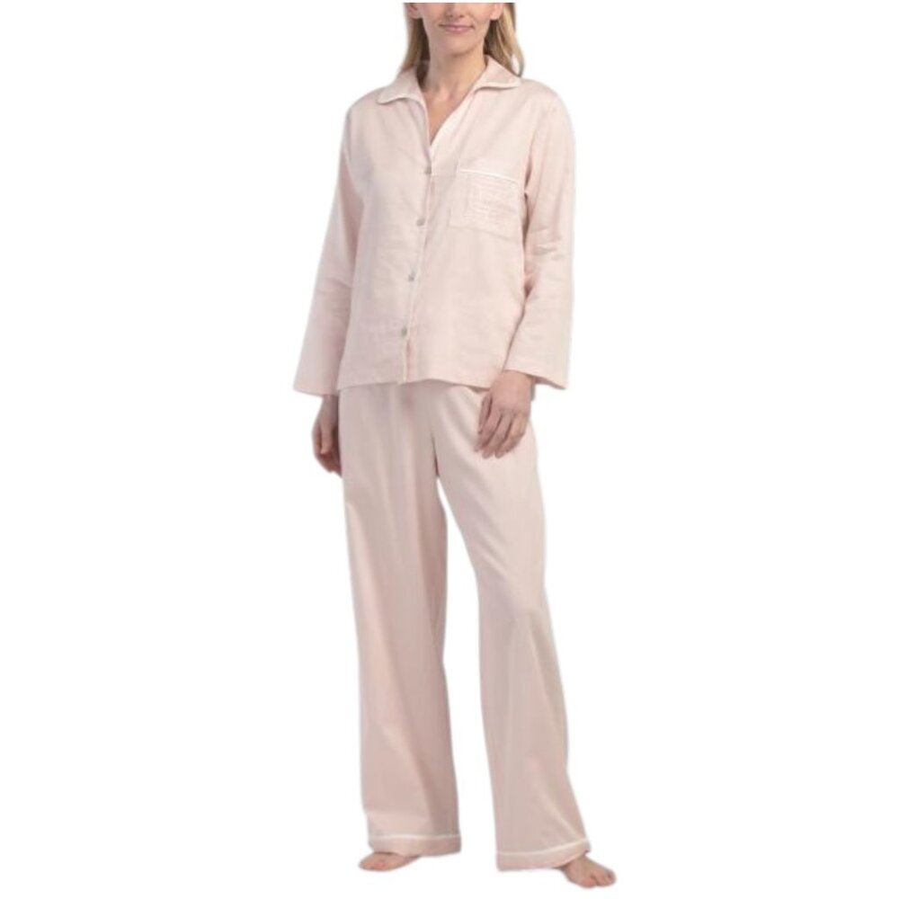 NATORI 2pc Cotton Sateen Blend Embroidered Essentials Notch Collar Pajama Set